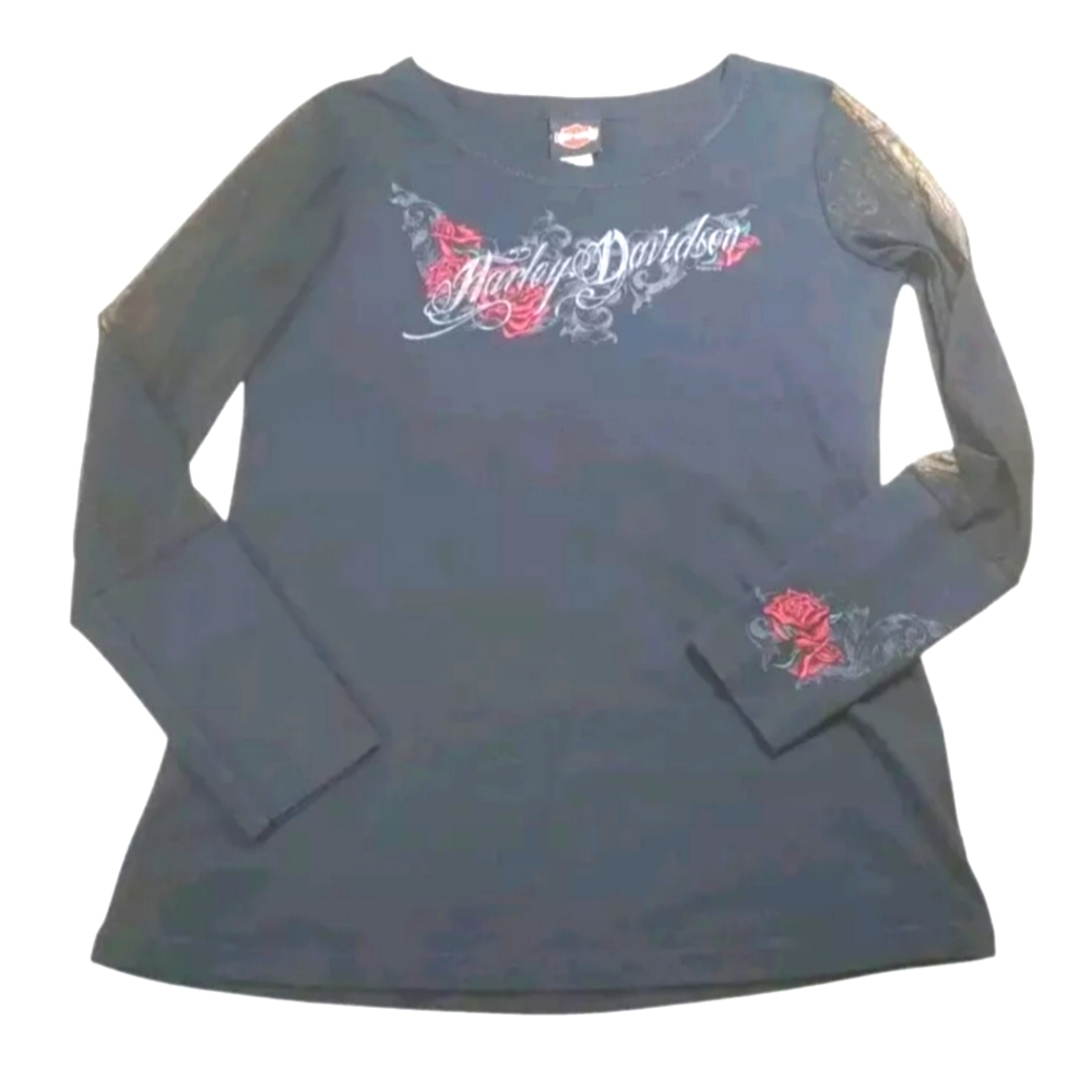 Harley Davidson Nashville Sheer Mesh Long Sleeve Top Graphic T-shirt Slim XL